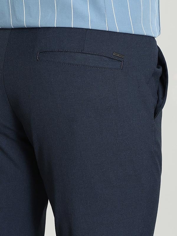 Indian Terrain Men's Comfort Fit Solid Navy Trousers